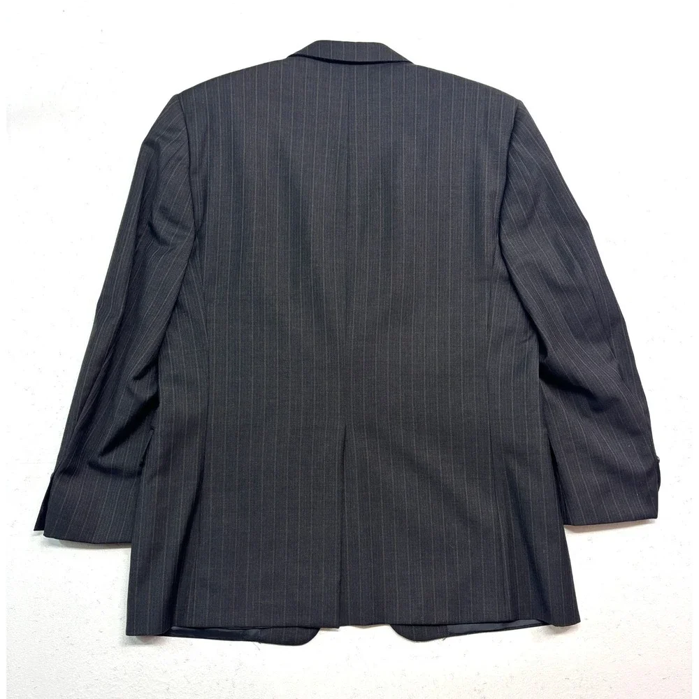 Hickey Freeman 42R 38x30 Gray Tan Stripe 2pc Pant Suit Madison USA Pleated Wool